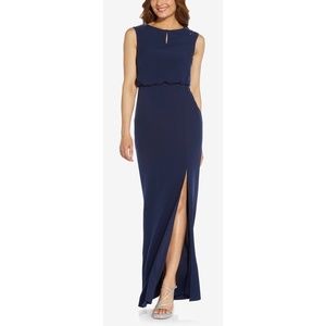 Adrianna Papell Beaded Accent Blouson Crepe Gown